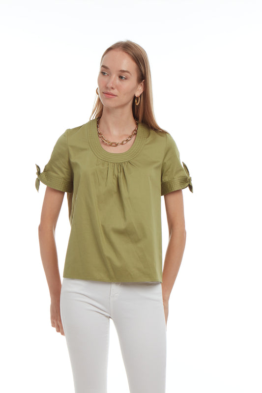 SU24-141 - Trapunto Tie Sleeve Blouse