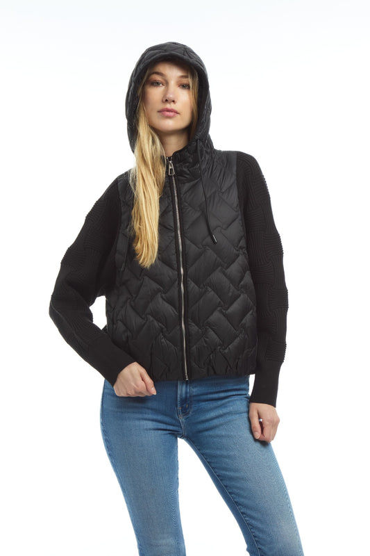 Down Hooded Puffer w/ Knit Sleeves