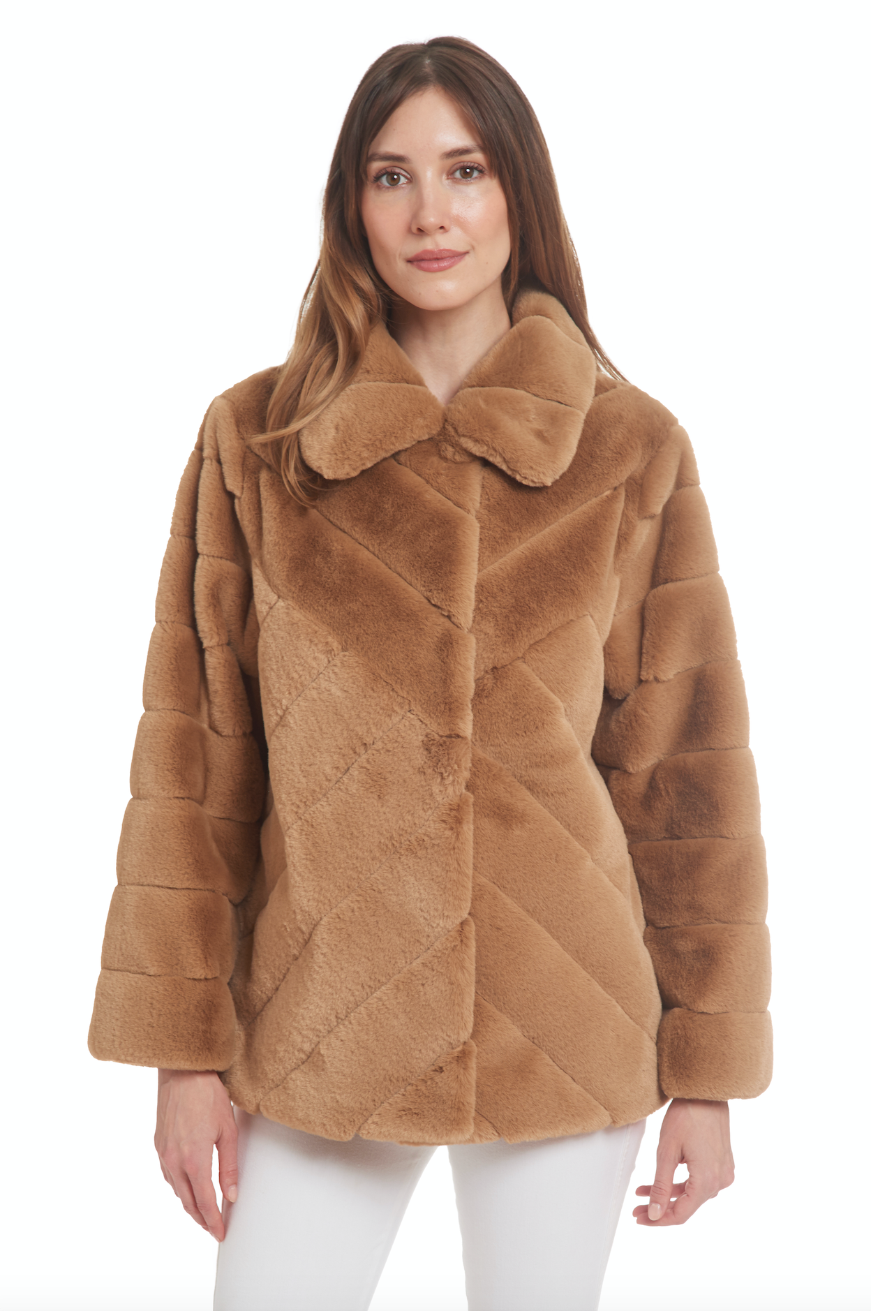 Calvin klein faux fur chevron coat deals